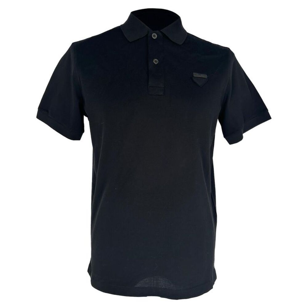 Prada Logo-Appliquéd Polo Shirt in Black Cotton